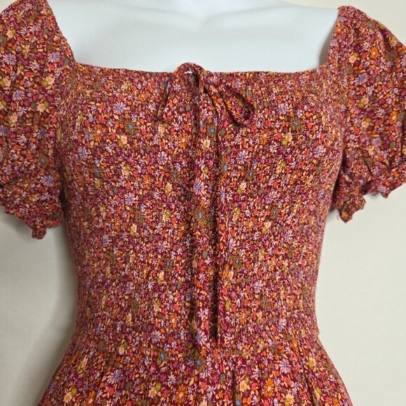 Altar'd Stater Red Floral Print Ruffled Smocked Romper Women's Suze Small - Picture 3 of 11